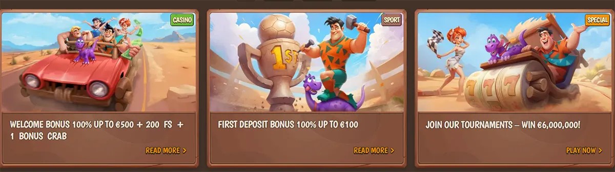 Explore the latest promotions at Stone Vegas Casino, including a 100% welcome bonus up to €6,500 + 200 free spins, a 100% sports bonus up to €100, and exciting tournaments with prizes up to €6,000,000.